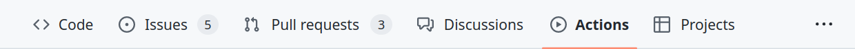 menu bar showing six items: code, issues, pull requests, discussions, actions (highlighted), and projects